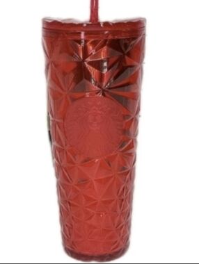 Starbucks Red Diamond Prism Acrylic Tumbler 24oz Venti 2020 Holiday Cup Straw